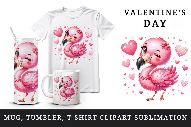 Watercolor cute pink flamingo necklace heart Love Valentine Day quote print 20 oz tumbler skinny mug wrap clipart t-shirt sublimation printable design