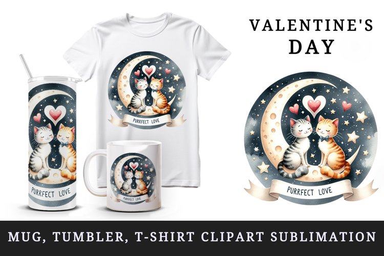 Valentines Day cat tumbler mug wrap clipart sublimation png