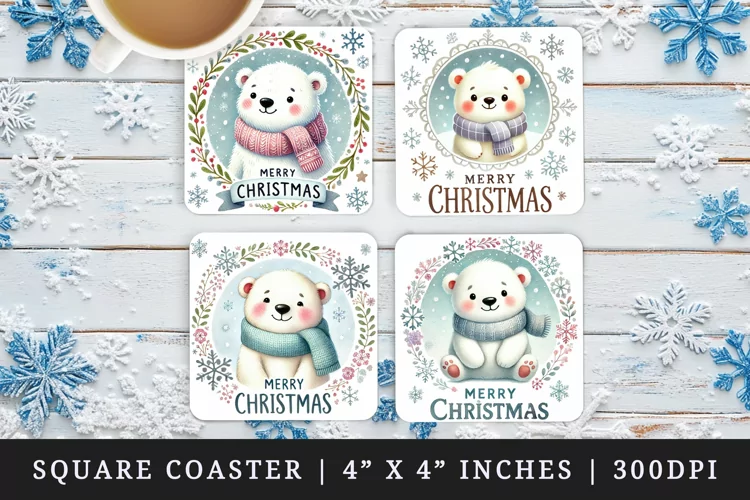 Merry Christmas bear square coaster, coasters sublimation
