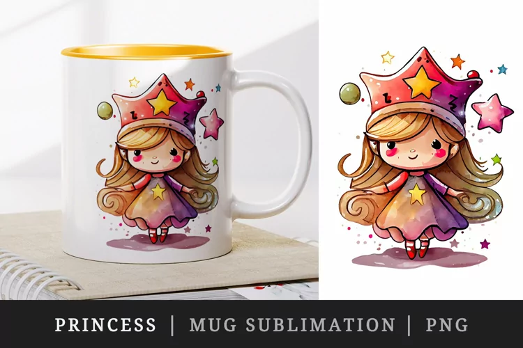 Watercolor princess mug, cup wrap sublimation design png