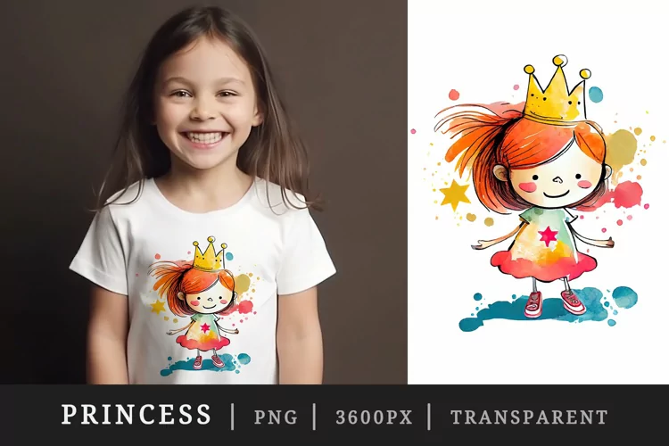 Watercolor princess t-shirt sublimation print design png