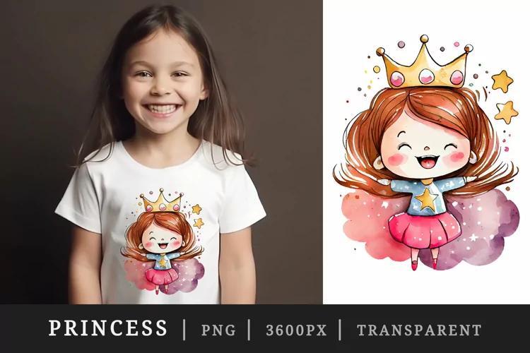 Watercolor princess t-shirt sublimation print design png
