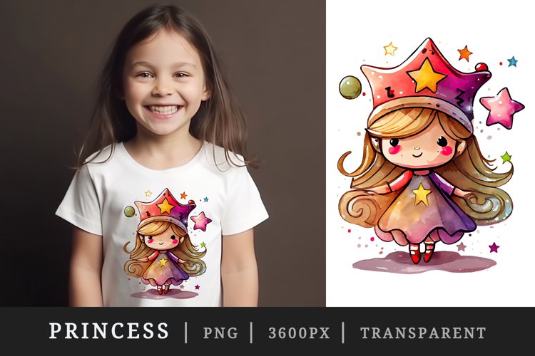 Watercolor princess t-shirt sublimation print design png