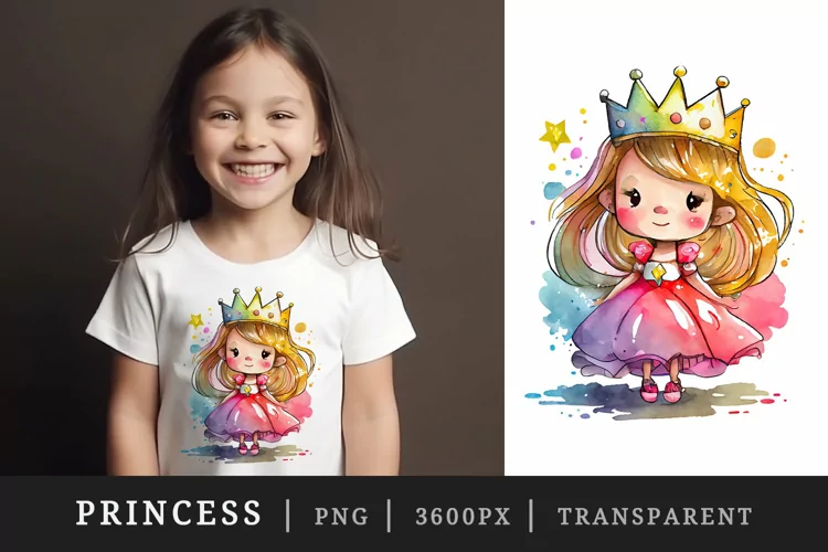 Watercolor princess t-shirt sublimation print design png