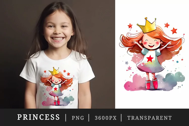 Watercolor princess t-shirt sublimation print design png