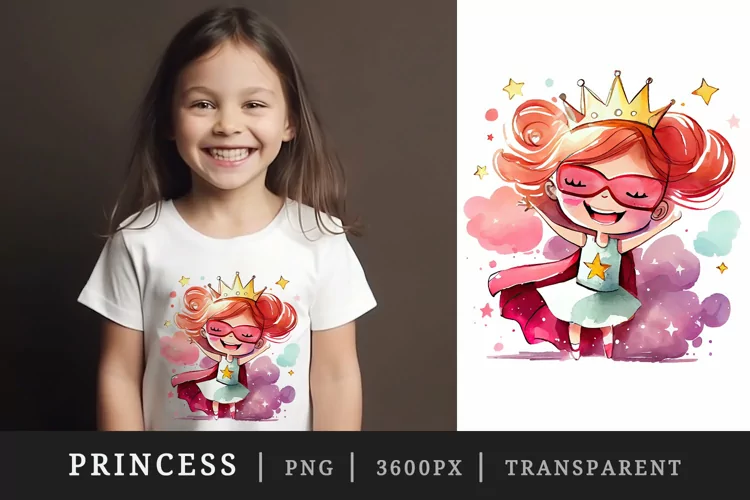 Watercolor princess t-shirt sublimation print design png