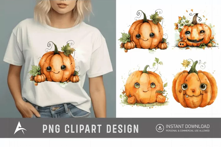Watercolor Cute Pumpkin Clipart