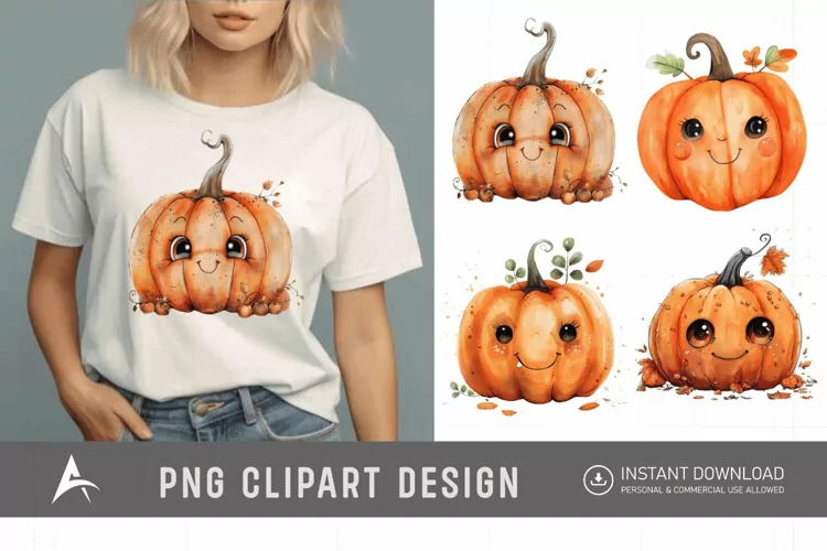 Watercolor Cute Pumpkin Clipart