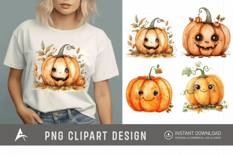 Watercolor Cute Pumpkin Clipart