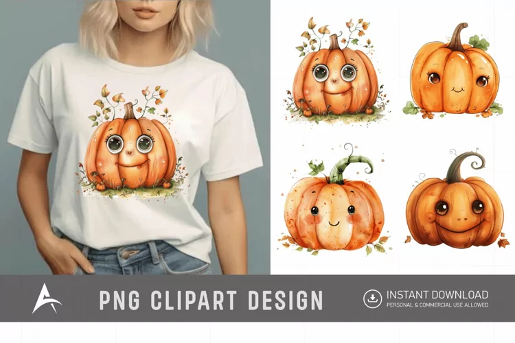 Watercolor Cute Pumpkin Clipart