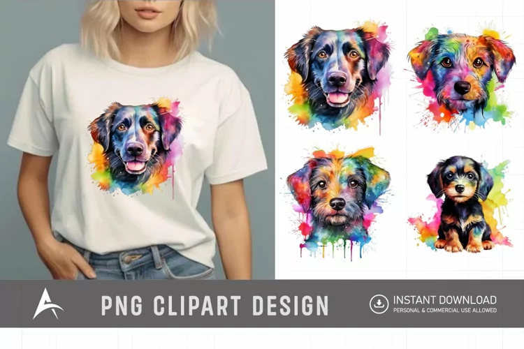 Watercolor Cute Rainbow Dog Breed Clipart