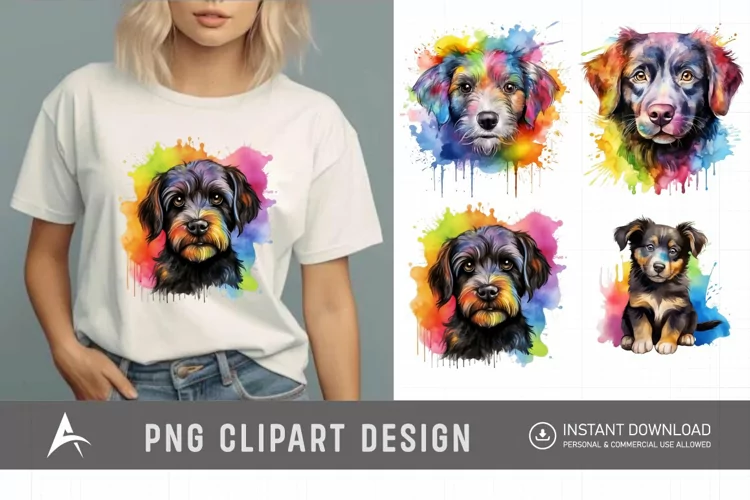 Watercolor Cute Rainbow Dog Breed Clipart