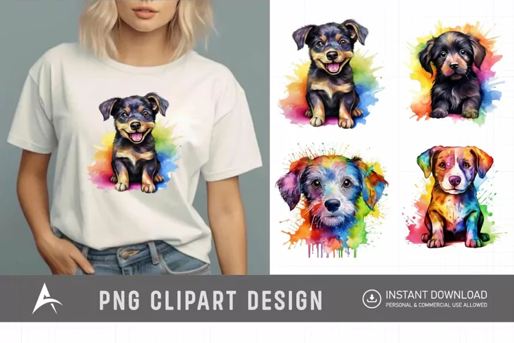 Watercolor Cute Rainbow Dog Breed Clipart
