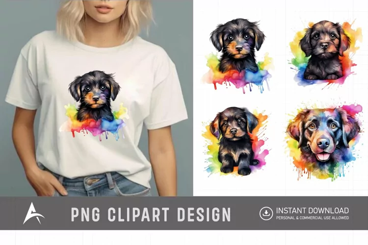 Watercolor Cute Rainbow Dog Breed Clipart