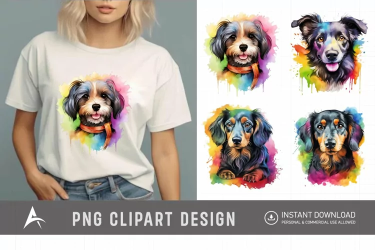 Watercolor Cute Rainbow Dog Breed Clipart
