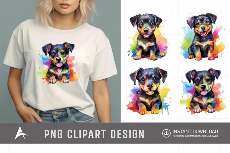 Watercolor Cute Rainbow Dog Breed Clipart