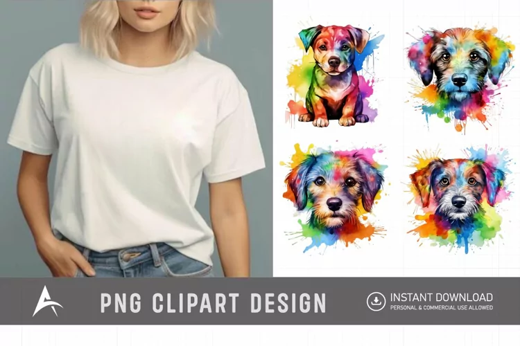 Watercolor Cute Rainbow Dog Breed Clipart