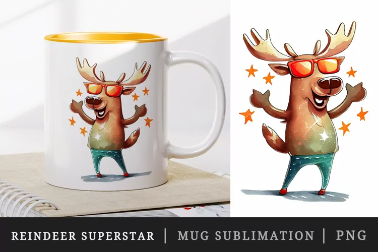 Cool Reindeer Superstar mug, cup wrap sublimation design png
