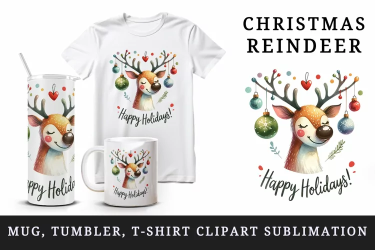 Christmas reindeer tumbler mug wrap, clipart sublimation png