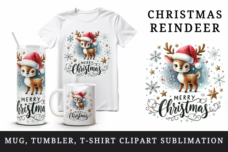 Christmas reindeer tumbler mug wrap, clipart sublimation png