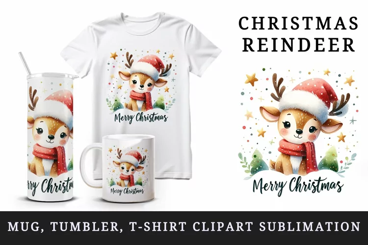 Christmas reindeer tumbler mug wrap, clipart sublimation png