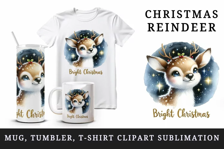 Christmas reindeer tumbler mug wrap, clipart sublimation png
