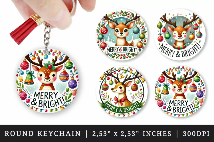 Christmas reindeer round keychain sublimation design