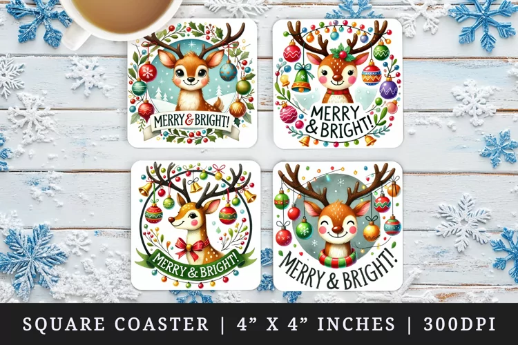 Christmas reindeer square coaster sublimation design