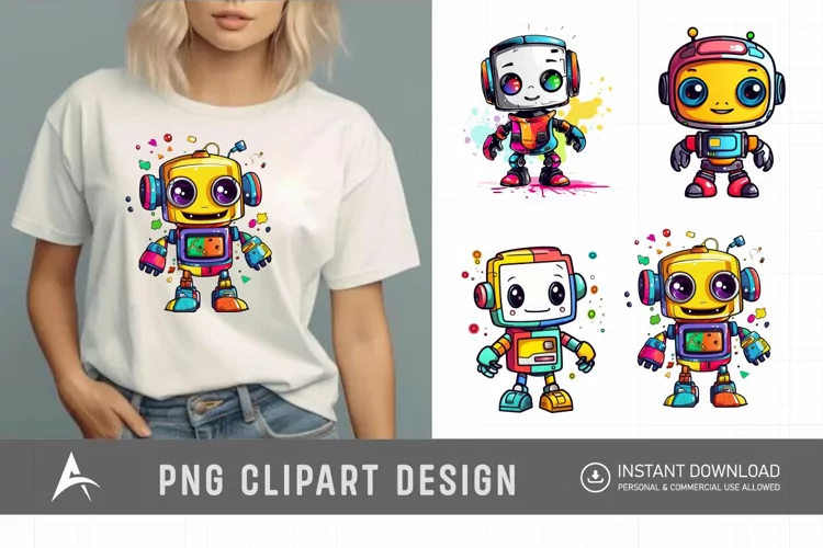 Watercolor Cute Robot Clipart