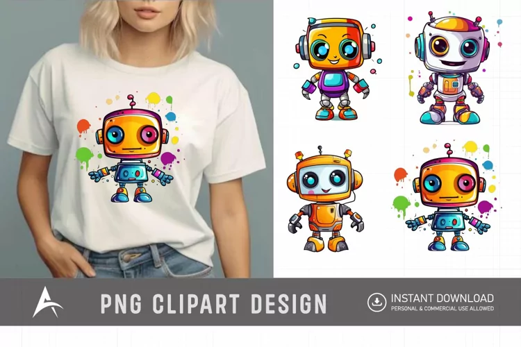Watercolor Cute Robot Clipart