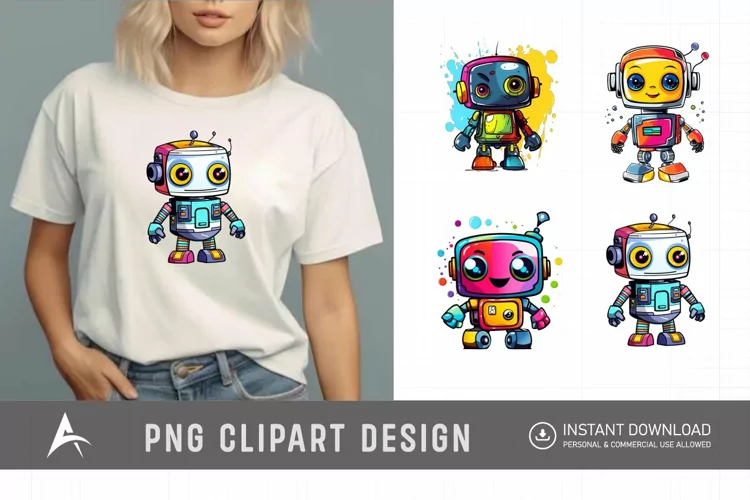 Watercolor Cute Robot Clipart