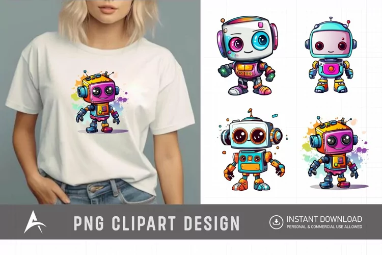 Watercolor Cute Robot Clipart