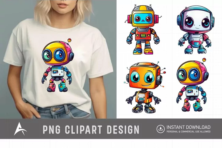Watercolor Cute Robot Clipart