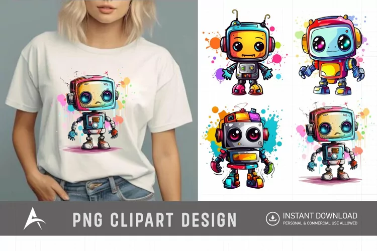 Watercolor Cute Robot Clipart