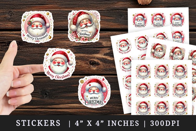 Watercolor cute Santa Claus face rosy cheeks Merry Christmas quote New Year winter print sticker sheet stickers printable sublimation design png
