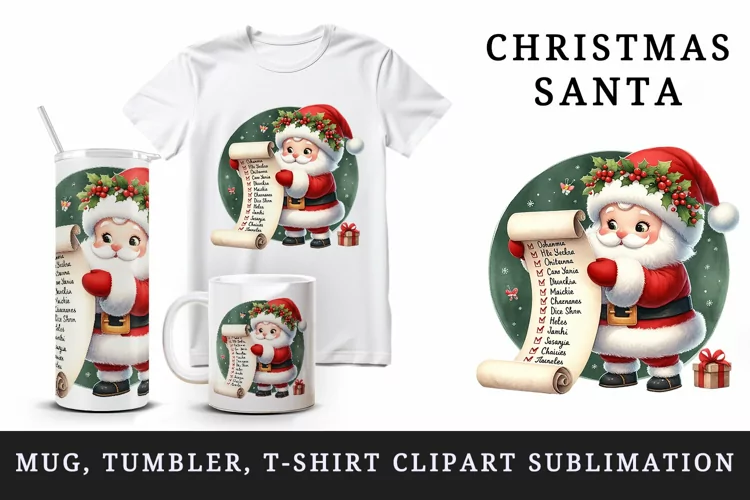 Christmas Santa tumbler mug wrap, clipart sublimation design