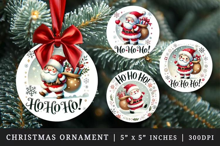 Santa Claus Christmas round ornaments sublimation, ornament