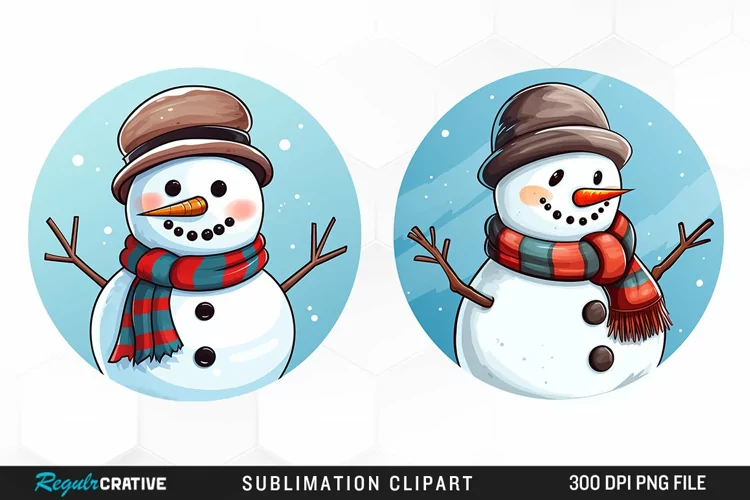 Watercolor Cute Snowman Graphics Clipart