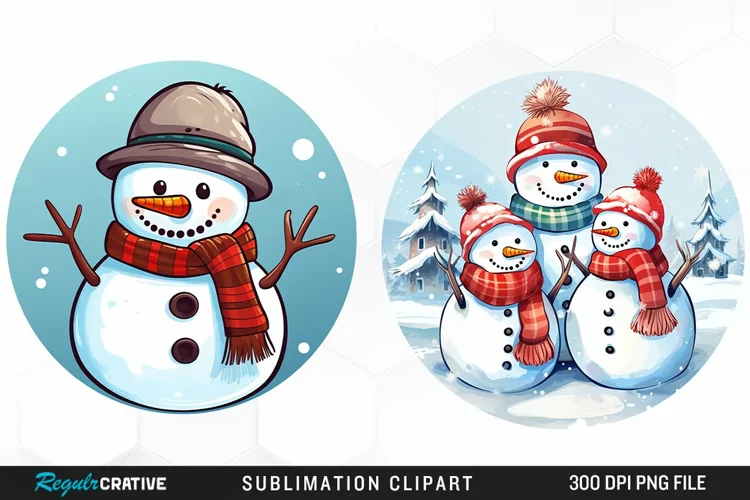 Watercolor Cute Snowman Graphics Clipart