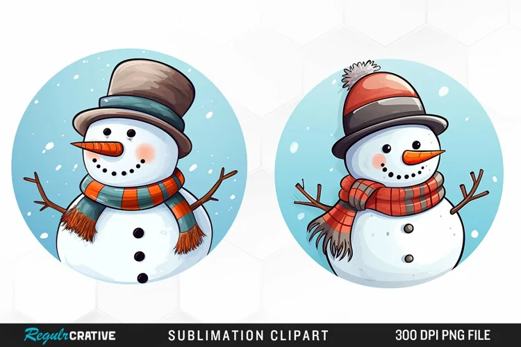 Watercolor Cute Snowman Graphics Clipart
