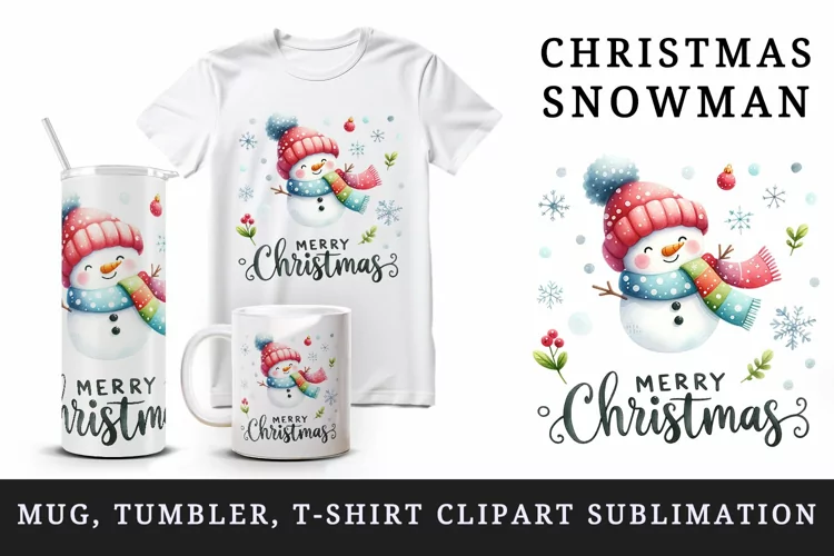 Christmas snowman tumbler, mug wrap, clipart sublimation png
