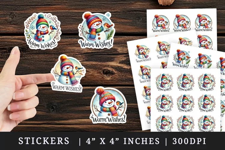 Christmas snowman stickers sublimation design, sticker sheet