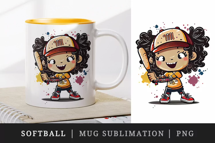 Softball Superstar girl mug, cup wrap sublimation design png