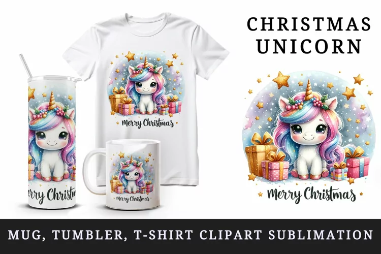 Christmas Unicorn tumbler, mug wrap, clipart sublimation png