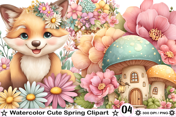 Watercolor Cute Spring Clipart