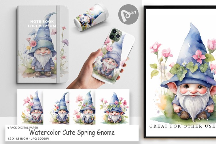 Digital Paper Watercolor Spring Gnome