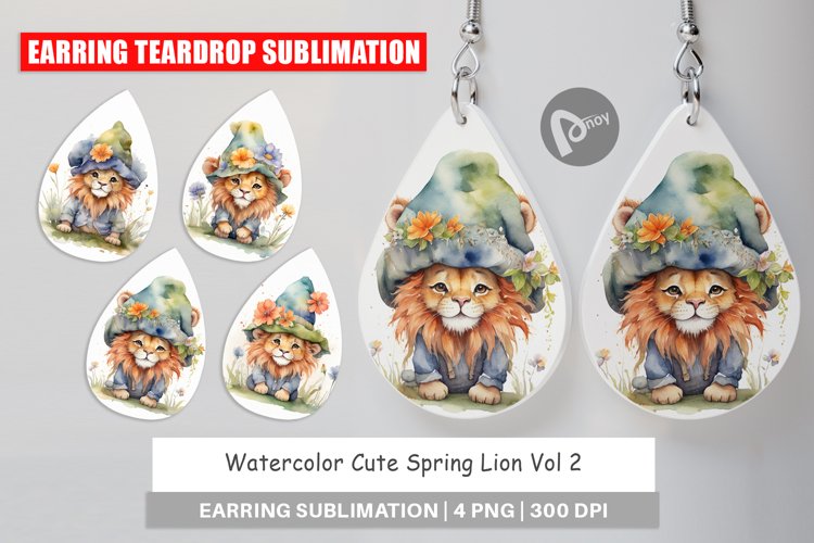 Earring Teardrop Watercolor Spring Lion