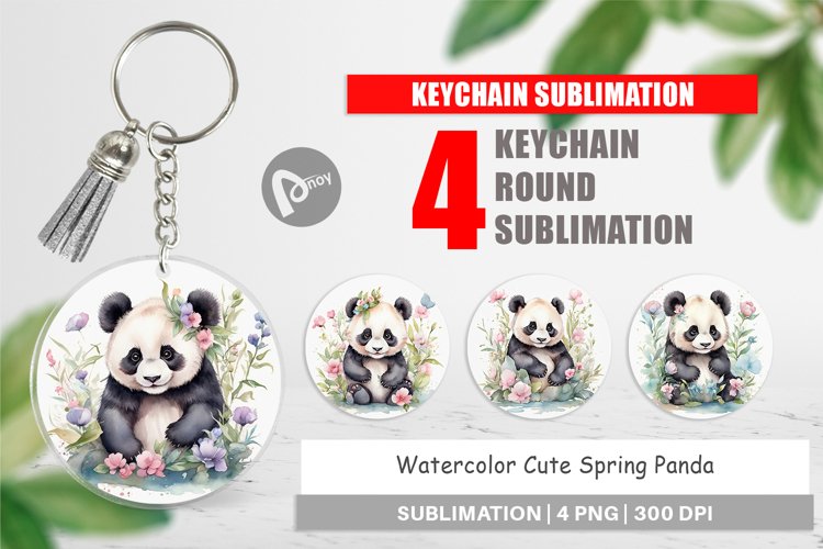 Keychain Watercolor Spring Panda example image 1