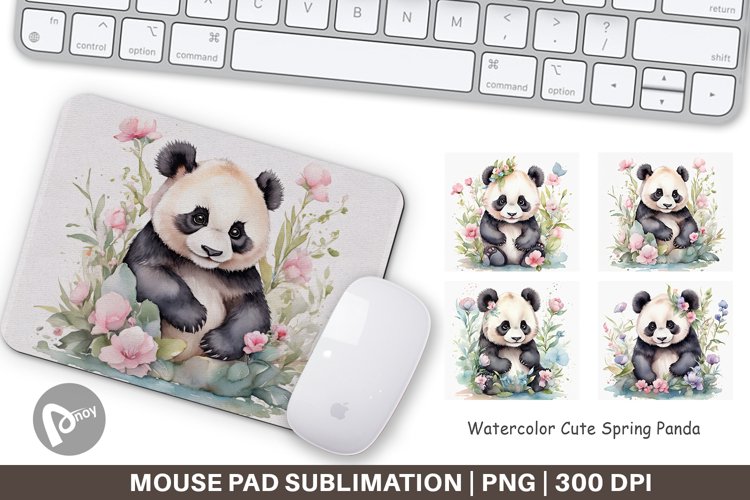 Mouse Pad Watercolor Spring Panda example image 1