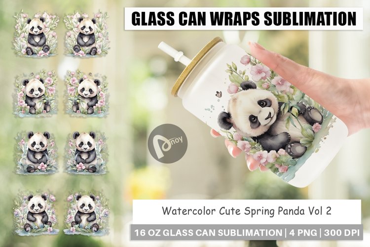 Glass Can Wraps Watercolor Spring Panda